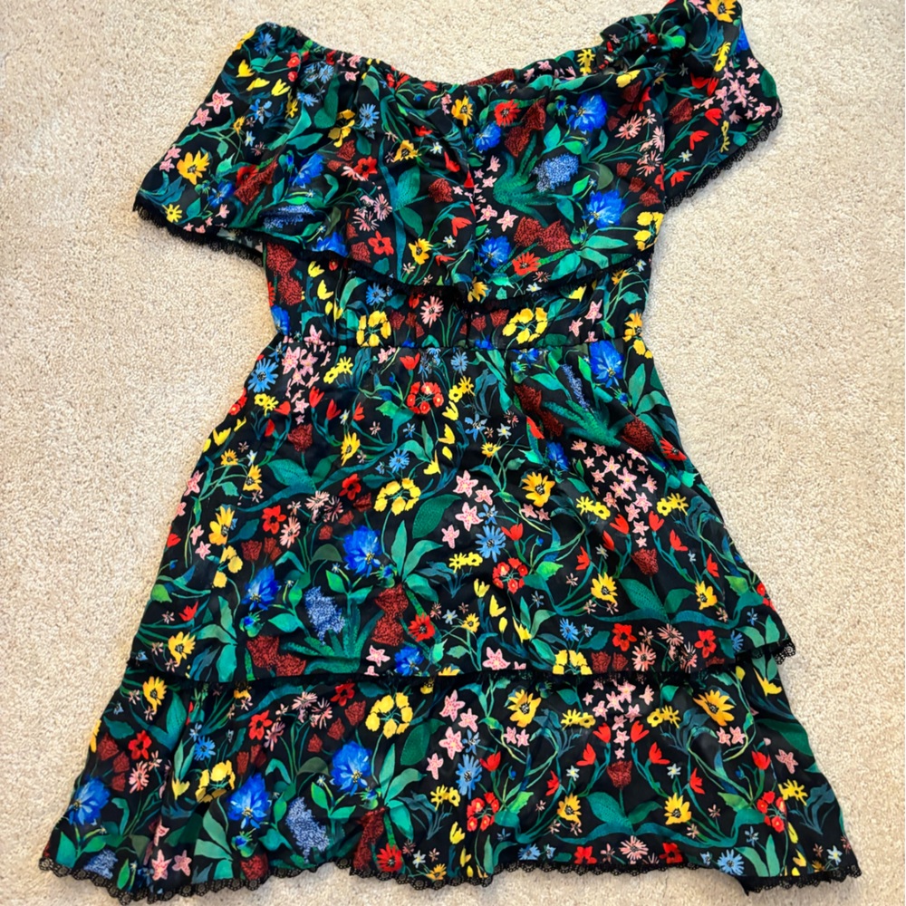 Alice and Olivia short sleeve OR off the shoulder floral dress.